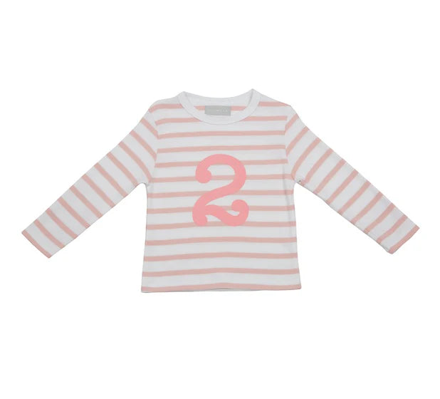 Bob & Blossom Striped T Shirt Age 2 - Dusty Pink & White