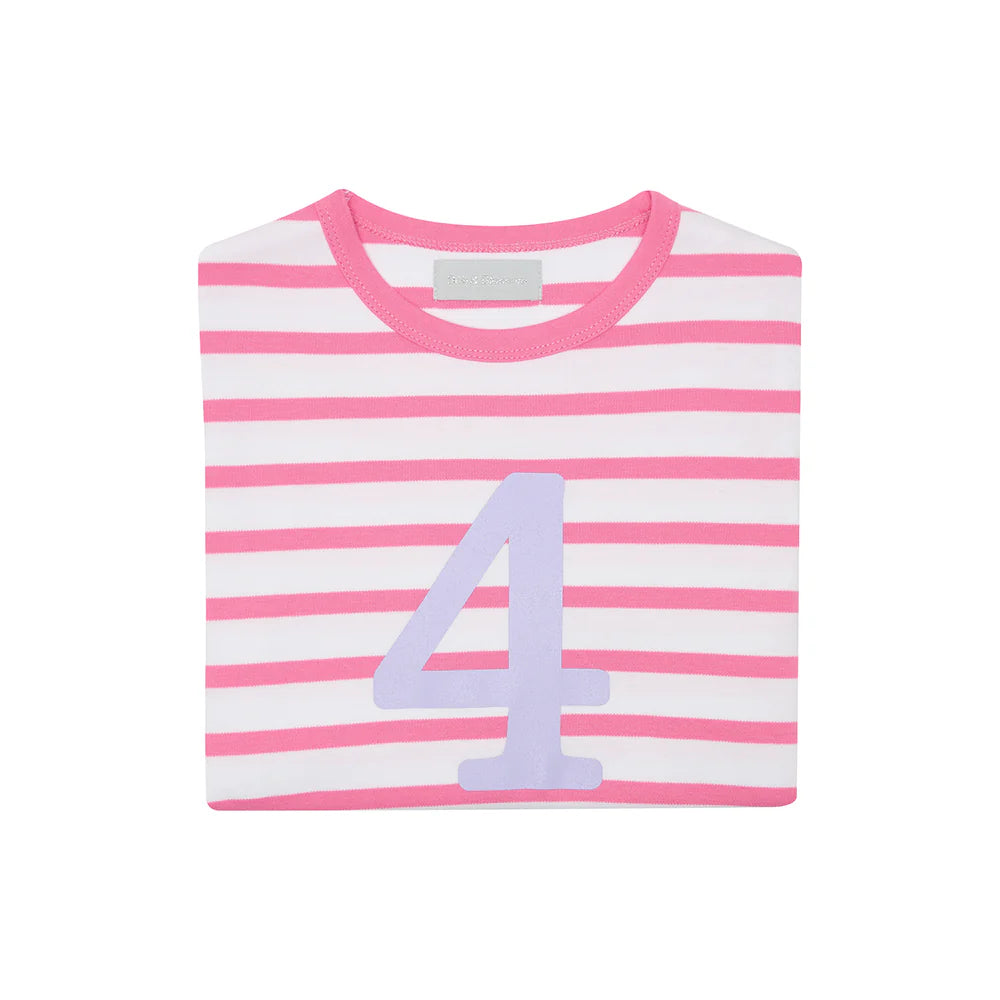 Bob & Blossom Striped T Shirt Age 4 - Hot Pink & White