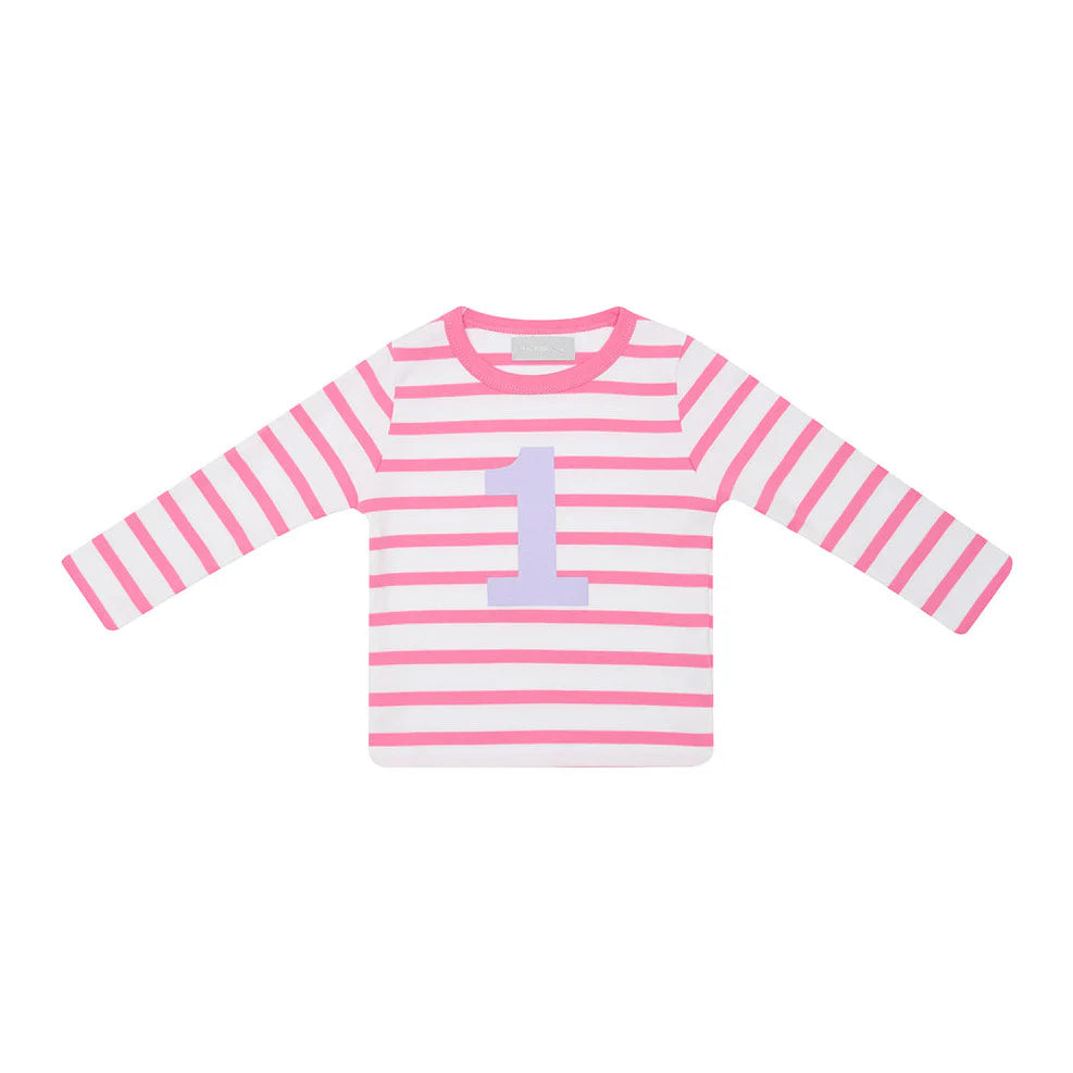 Bob & Blossom Striped T Shirt Age 1 - Hot Pink & White