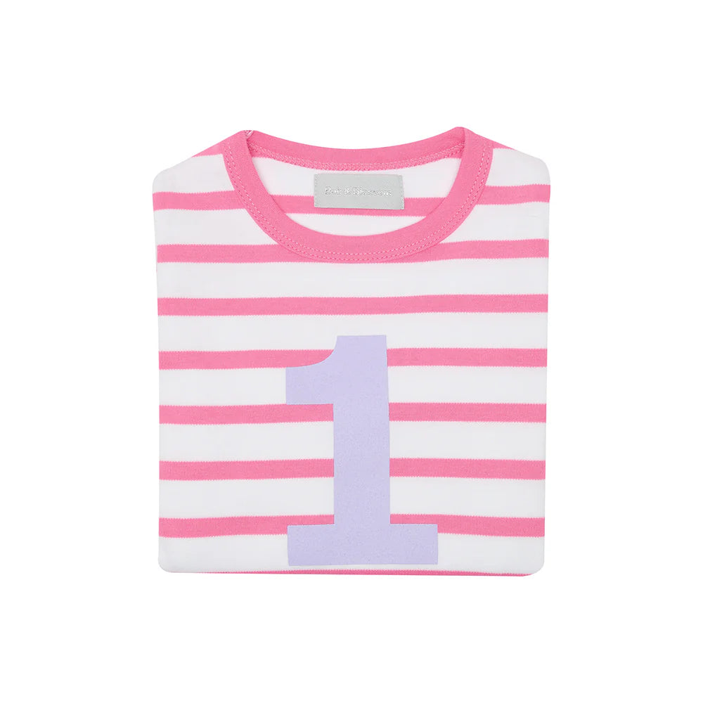 Bob & Blossom Striped T Shirt Age 1 - Hot Pink & White