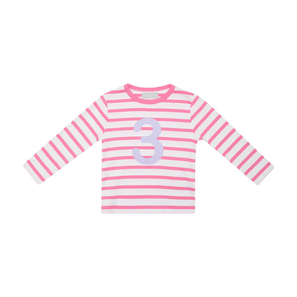 Bob & Blossom Striped T Shirt Age 3 - Hot Pink & White