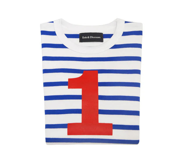 Bob & Blossom Striped T Shirt Age 1 - French Blue & White