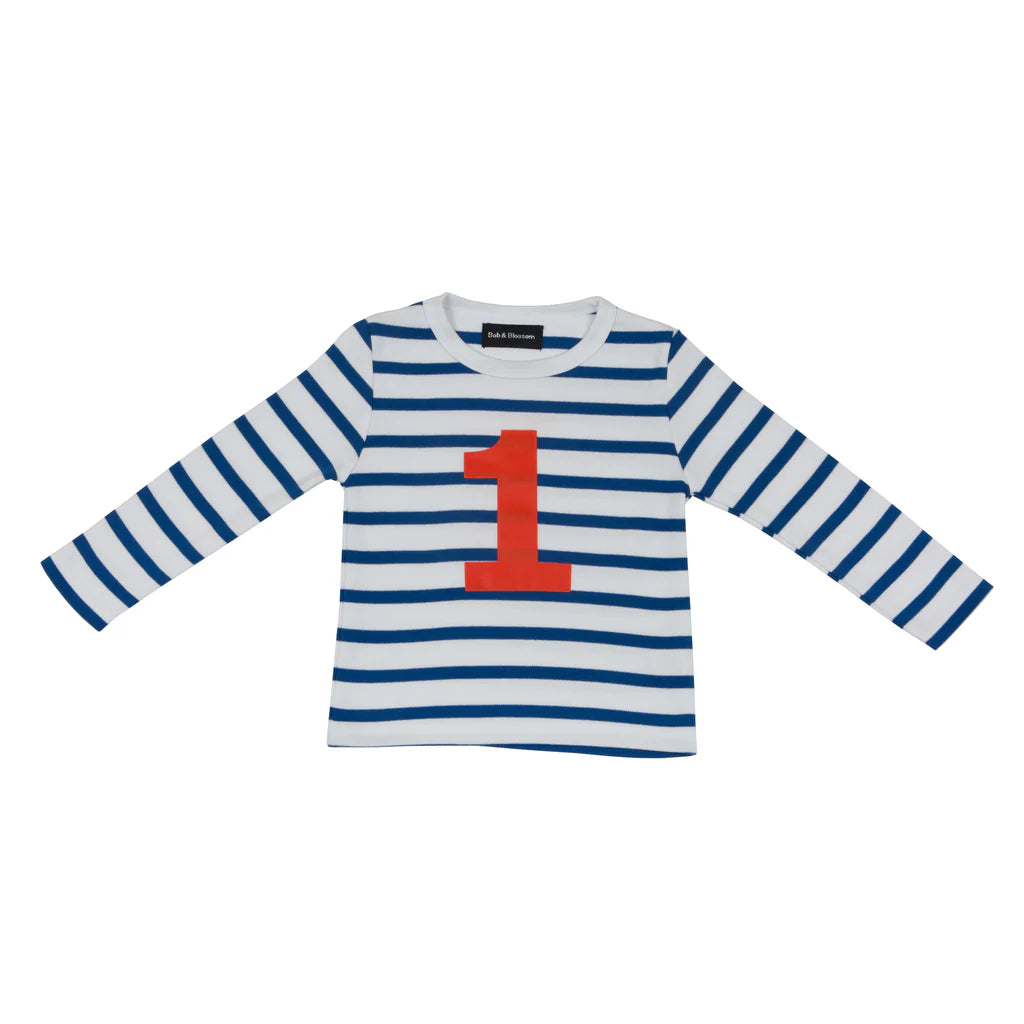 Bob & Blossom Striped T Shirt Age 1 - French Blue & White