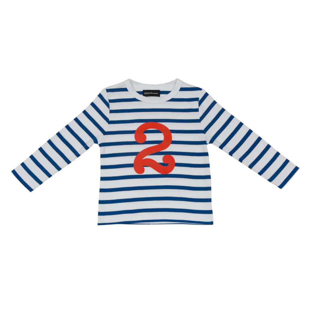 Bob & Blossom Striped T Shirt Age 2 - French Blue & White