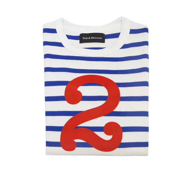 Bob & Blossom Striped T Shirt Age 2 - French Blue & White