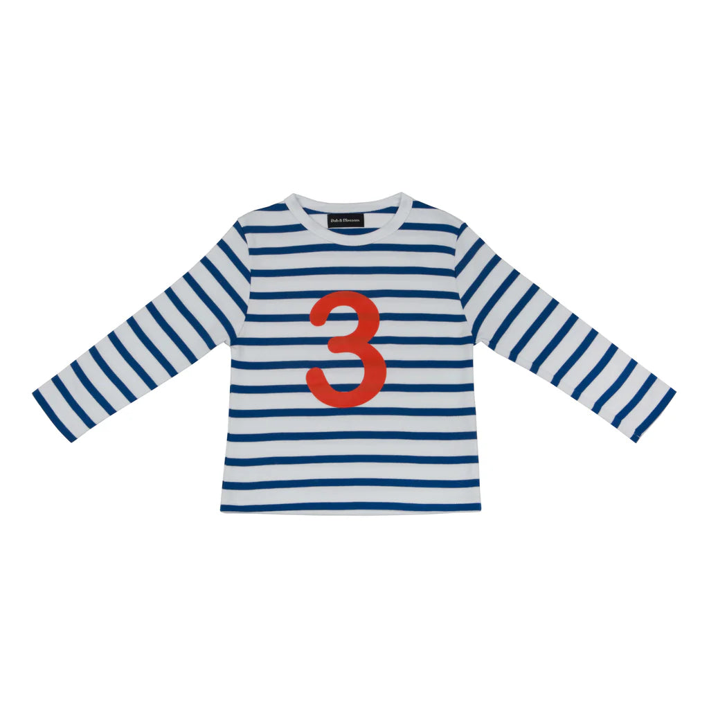 Bob & Blossom Striped T Shirt Age 3 - French Blue & White