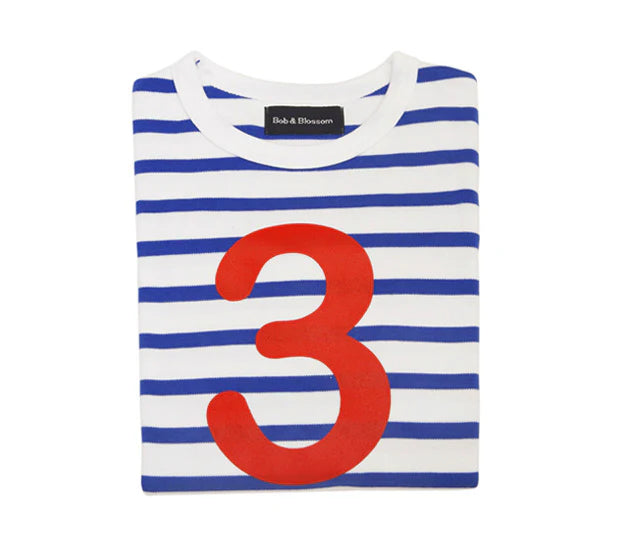 Bob & Blossom Striped T Shirt Age 3 - French Blue & White