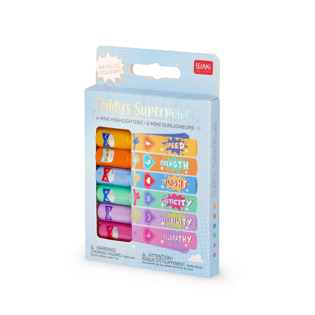Legami Set of 6 Mini Highlighters - Teddy's Superpower
