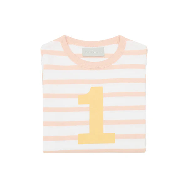 Bob & Blossom Striped T Shirt Age 1 - Powder Pink & White