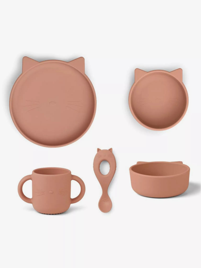 Liewood Vivi Silicone Tableware Set - Cat dark rose