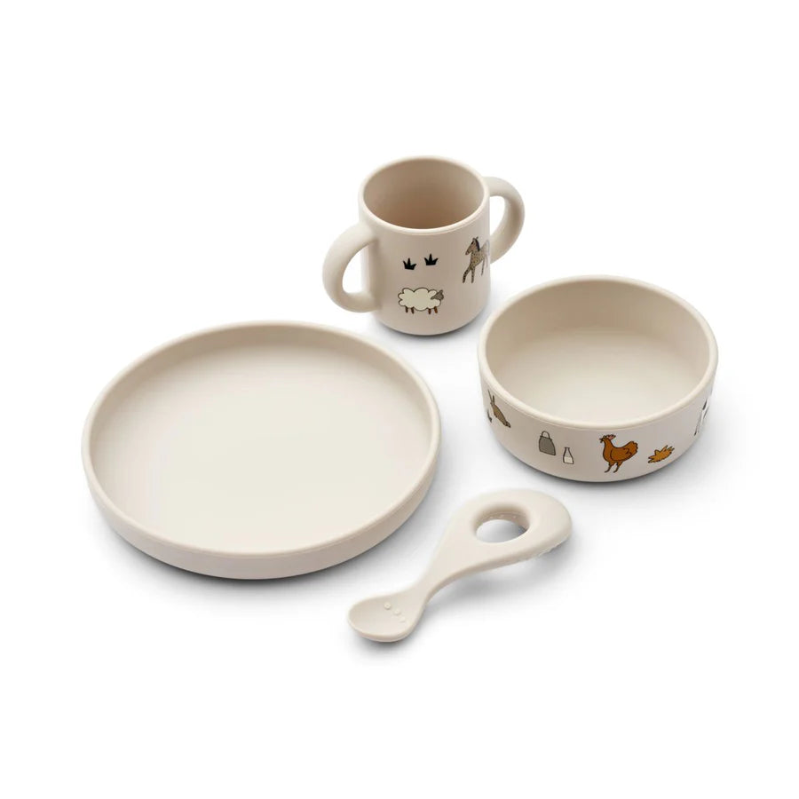 Liewood Vivi printed silicone tableware set- Farm/ Sandy