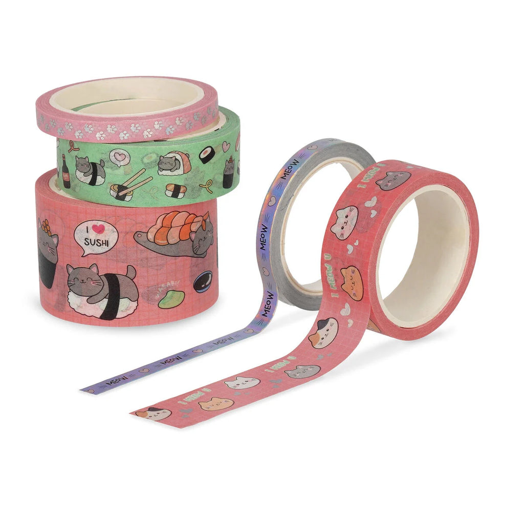 Legami Set of 5 Kitty Paper Sticky Tapes - Tape By Tape