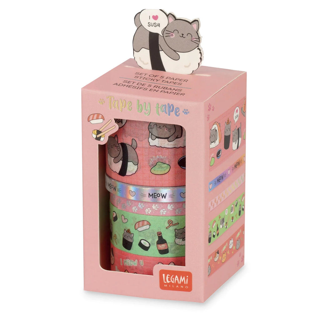 Legami Set of 5 Kitty Paper Sticky Tapes - Tape By Tape