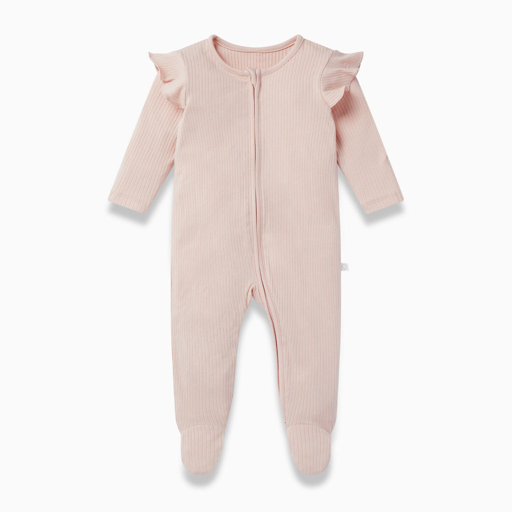 MORI Blush Ribbed Frill Clever Zip Sleepsuit