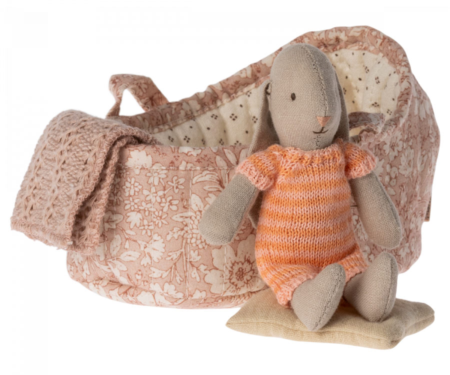 Maileg Bunny In Carrycot Micro Coral