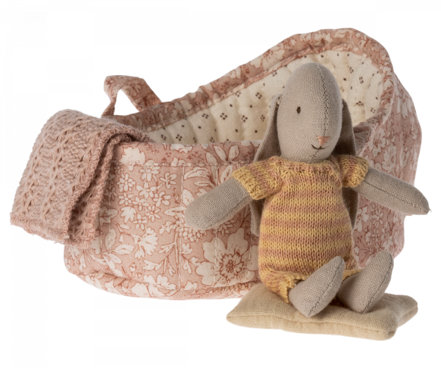 Maileg Bunny In Carrycot Micro Peach