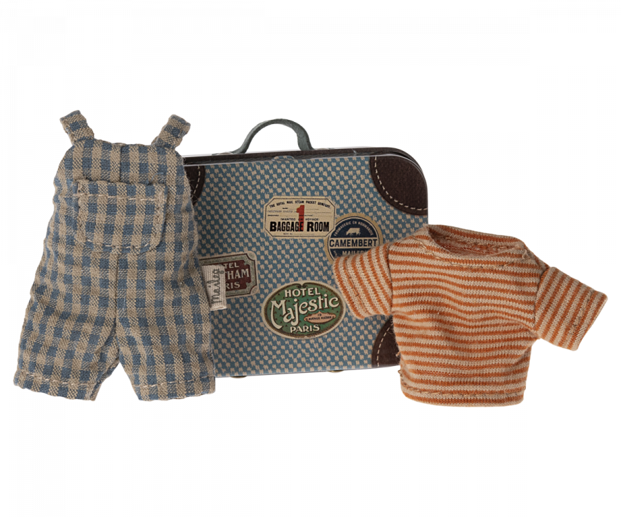 Maileg Overalls And Shirt In Suitcase Big Brother Mouse