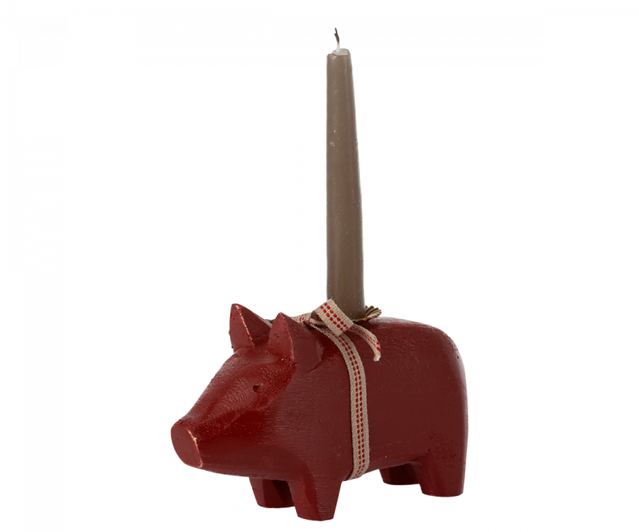 Maileg Wooden Pig Candle Holder Small Red