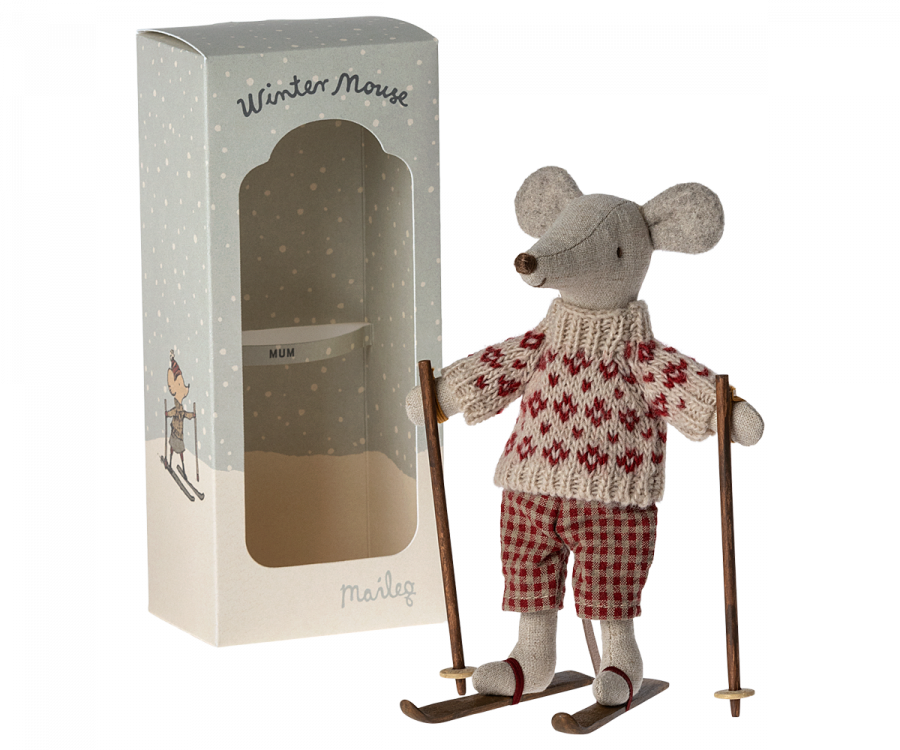 Maileg Winter Mouse with Ski Set Mum