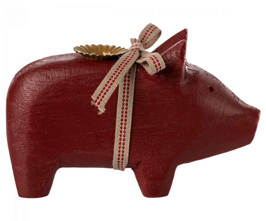 Maileg Wooden Pig Candle Holder Small Red