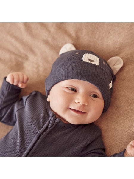 MORI Ribbed Navy Bear Hat