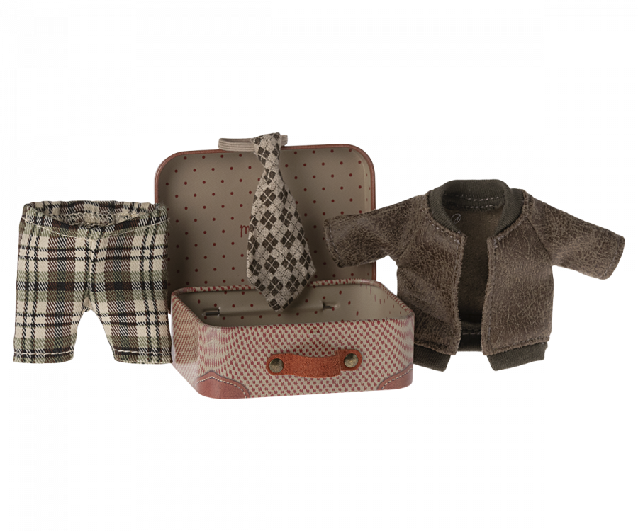 PRE ORDER Maileg Jacket, Pants And Tie In Suitcase Grandpa Mouse Set