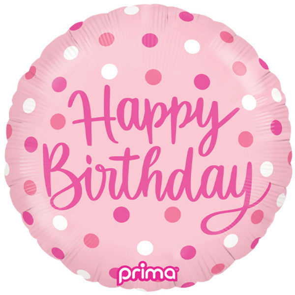Happy Birthday Pink Dots Foil Balloon - 18 Inch