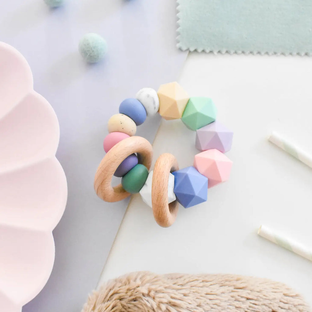 Pops And Dudes Bright Rainbow Icosahedron Teether