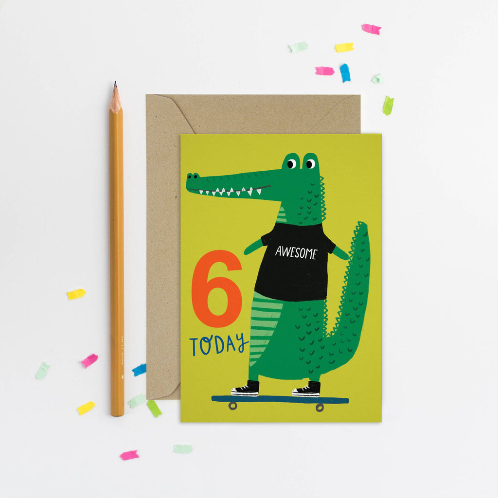 Mifkins - Age 6 Croc Kid's Birthday Card | Children’s Birthday Card