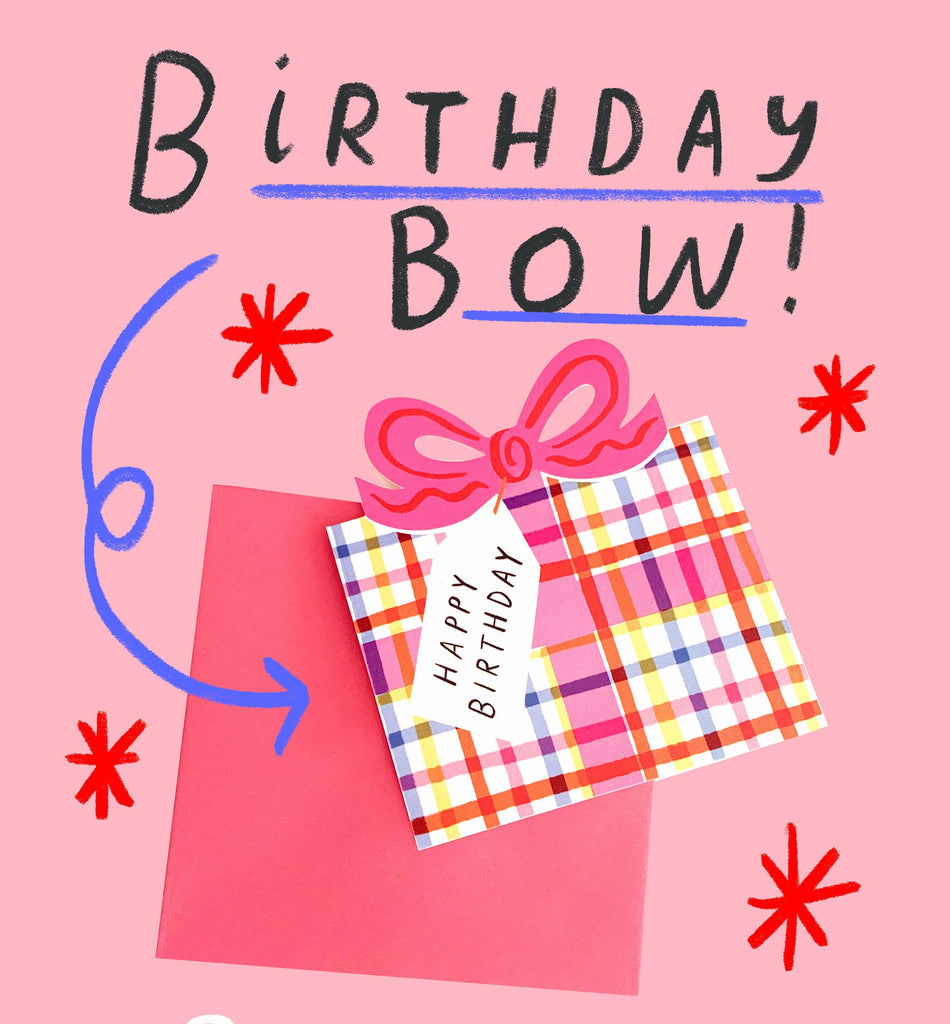Kitty Kenda Papergoods - Birthday Bow Shaped Greeting Card - 4 colourways
