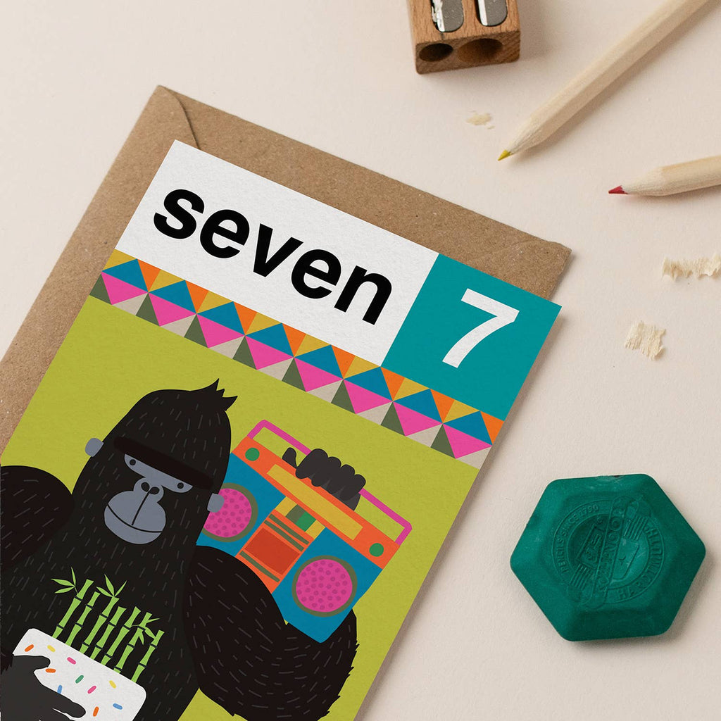 Mifkins - Gorilla Seven 7th Birthday Card | Children’s Birthday Card