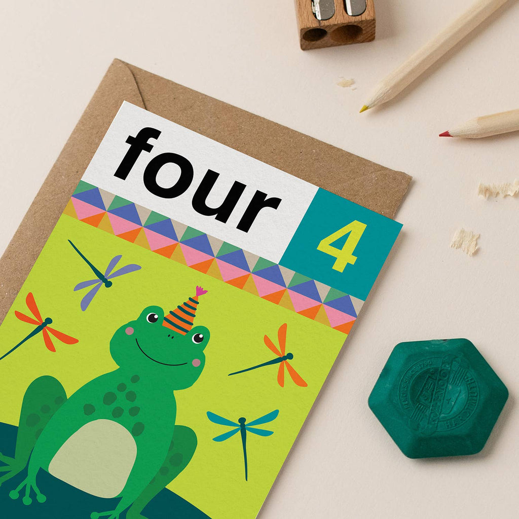 Mifkins - Frog Four 4th Birthday Card | Children’s Birthday Card