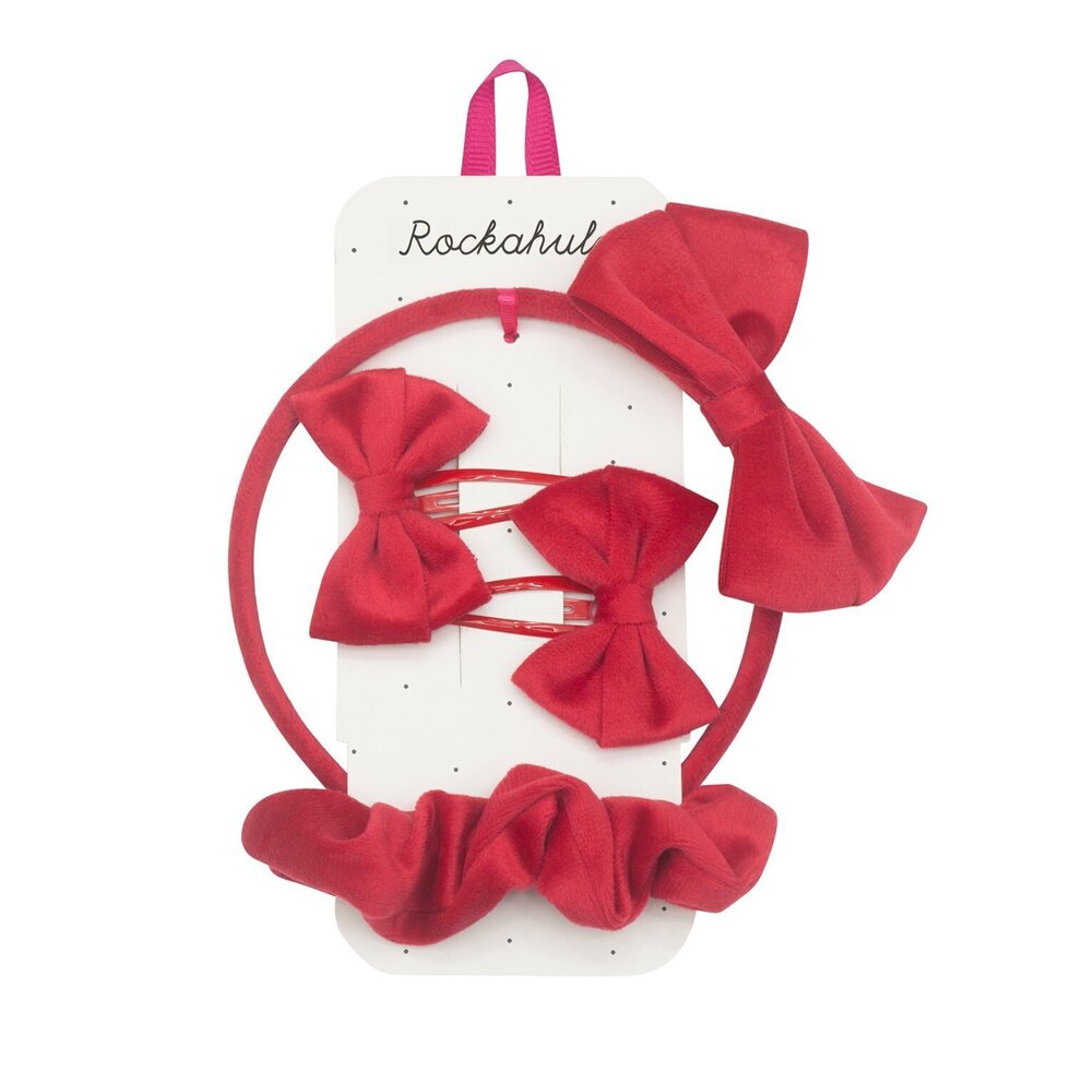 Rockahula Velvet Bow Hair Set Red