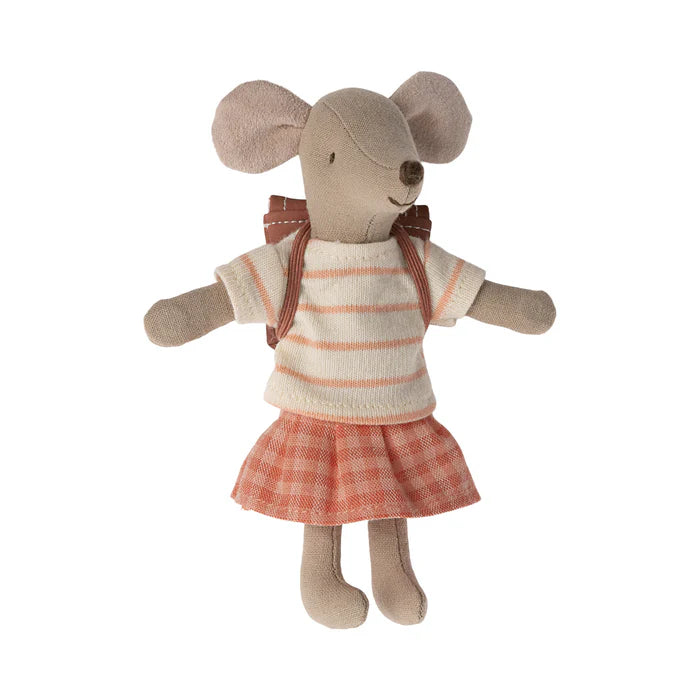 Maileg Tricycle Mouse Big Sister With Bag - coral