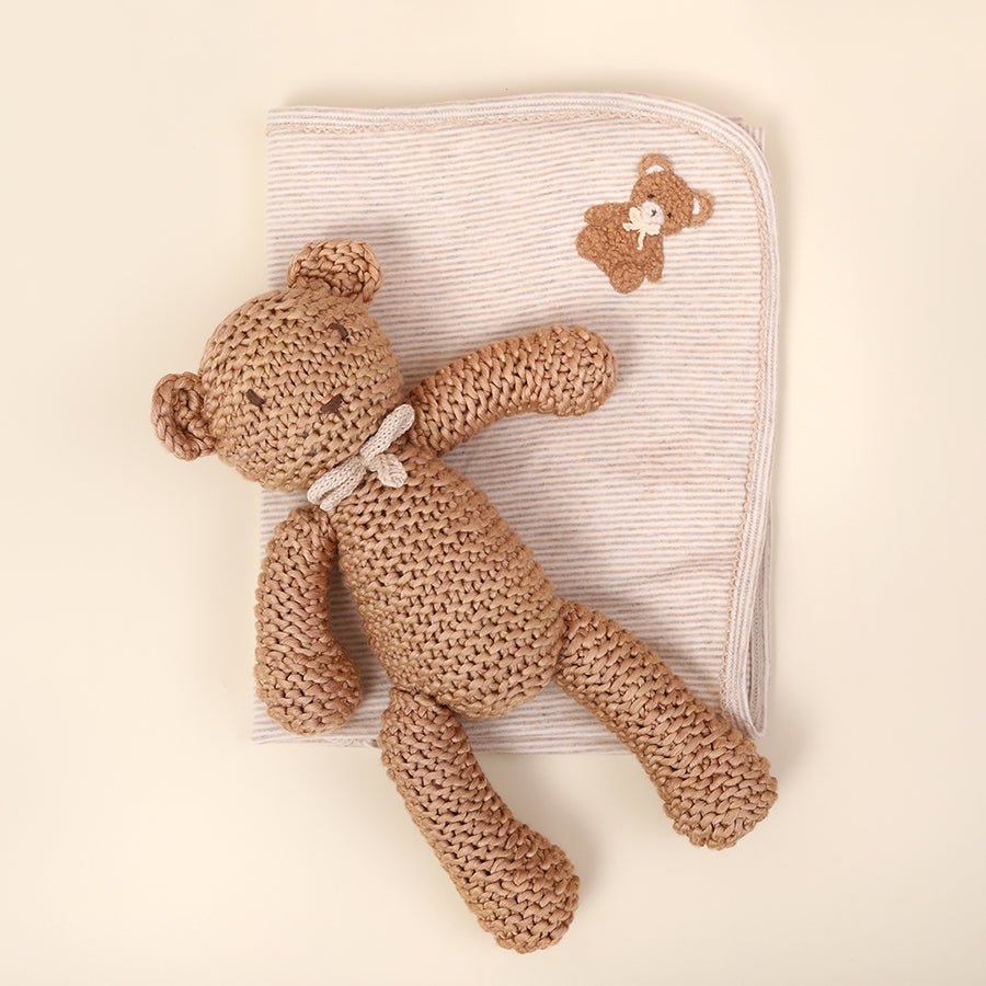 Albetta Appliqué Teddy Stripe Blanket - Radish Loves