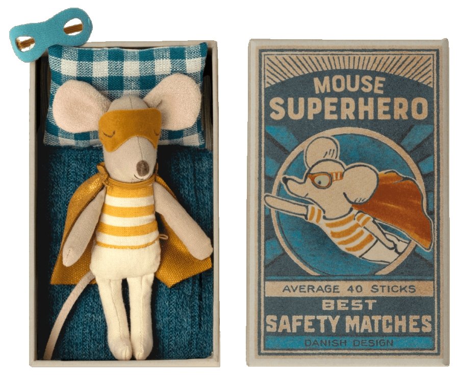 Maileg Super Hero Mouse Little Brother In Matchbox - Radish Loves