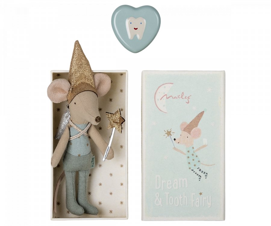Maileg Tooth Fairy Mouse In Matchbox Blue - Radish Loves