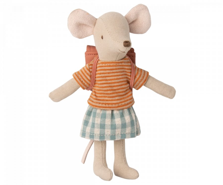 Maileg Tricycle Mouse Big Sister With Bag - Old Rose - Radish Loves
