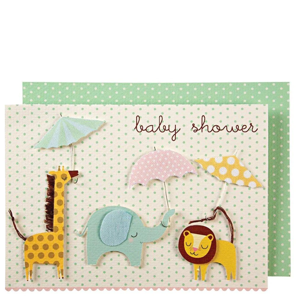 Meri Meri Animals With Umbrellas Baby Shower Card - Radish Loves
