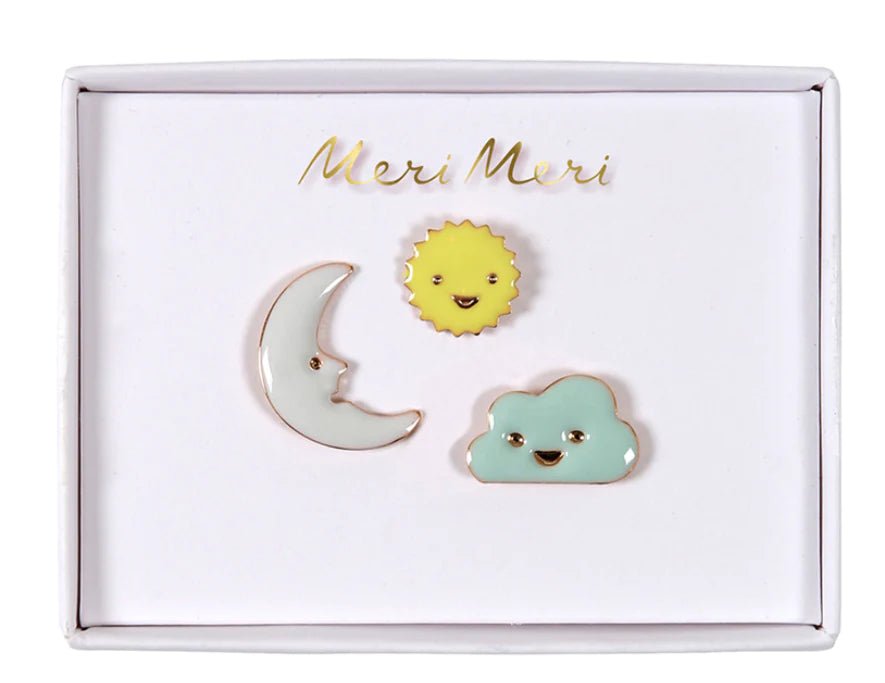 Meri Meri Sun, Moon And Cloud Enamel Pins - Radish Loves