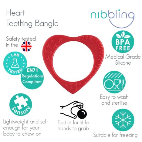 Nibbling London Heart Teething Bangle - Radish Loves