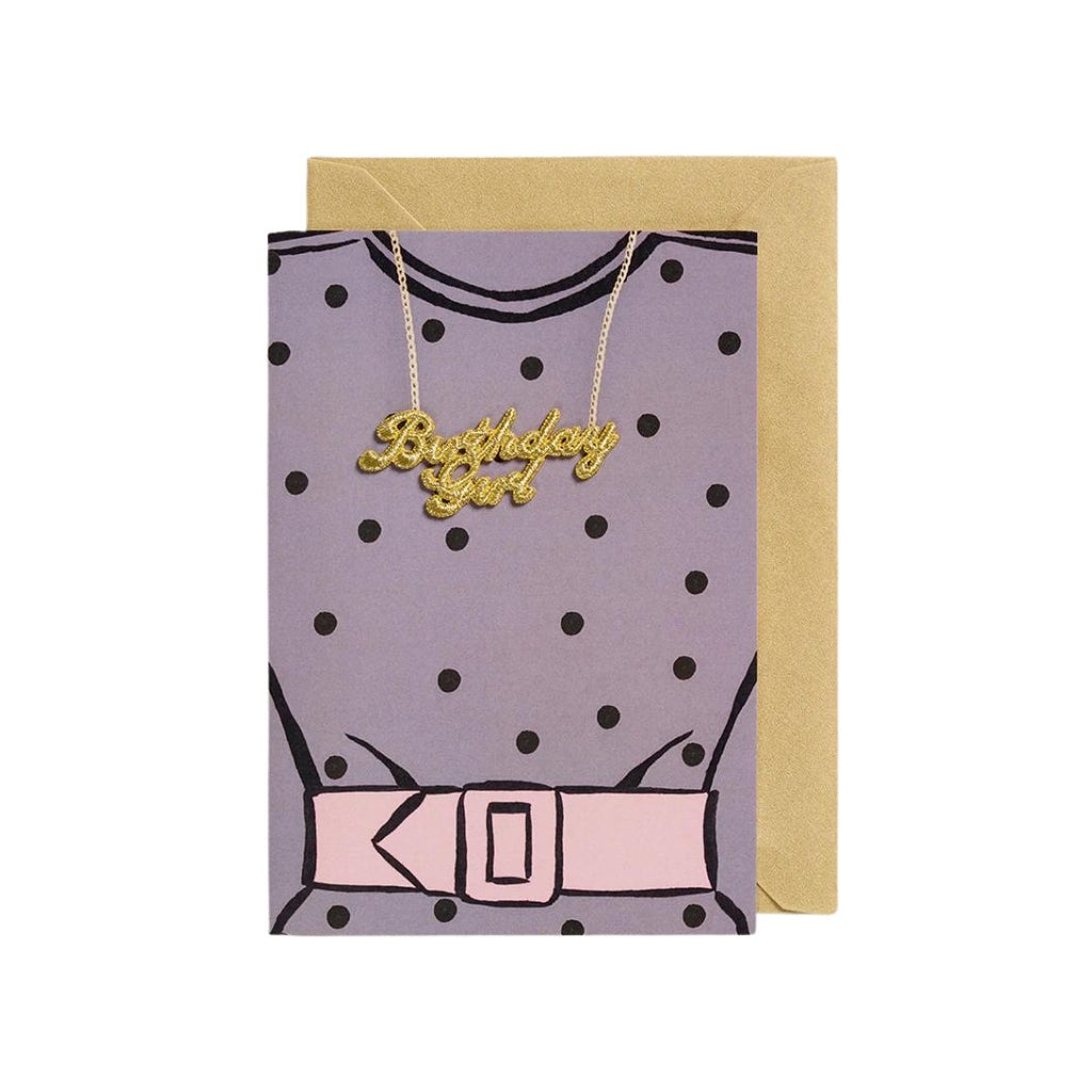 Petra Boase Gold Word Card Birthday Girl Grey Spot Dress - Radish Loves