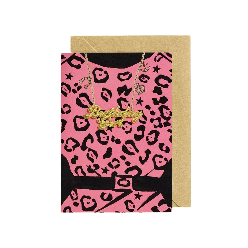 Petra Boase Gold Word Card Birthday Girl Pink Leopard Print - Radish Loves