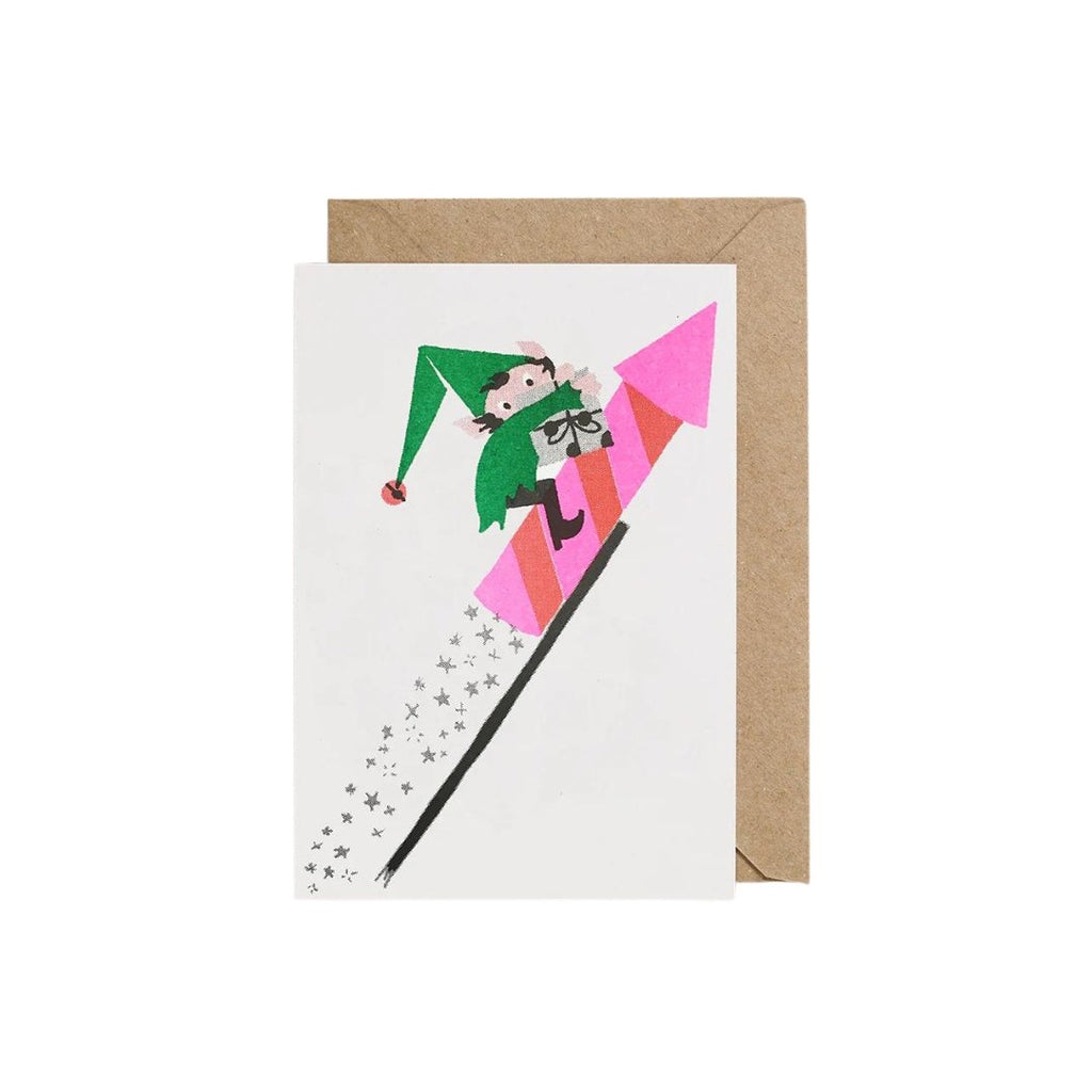 Petra Boase Riso Christmas Card Rocket Elf - Radish Loves