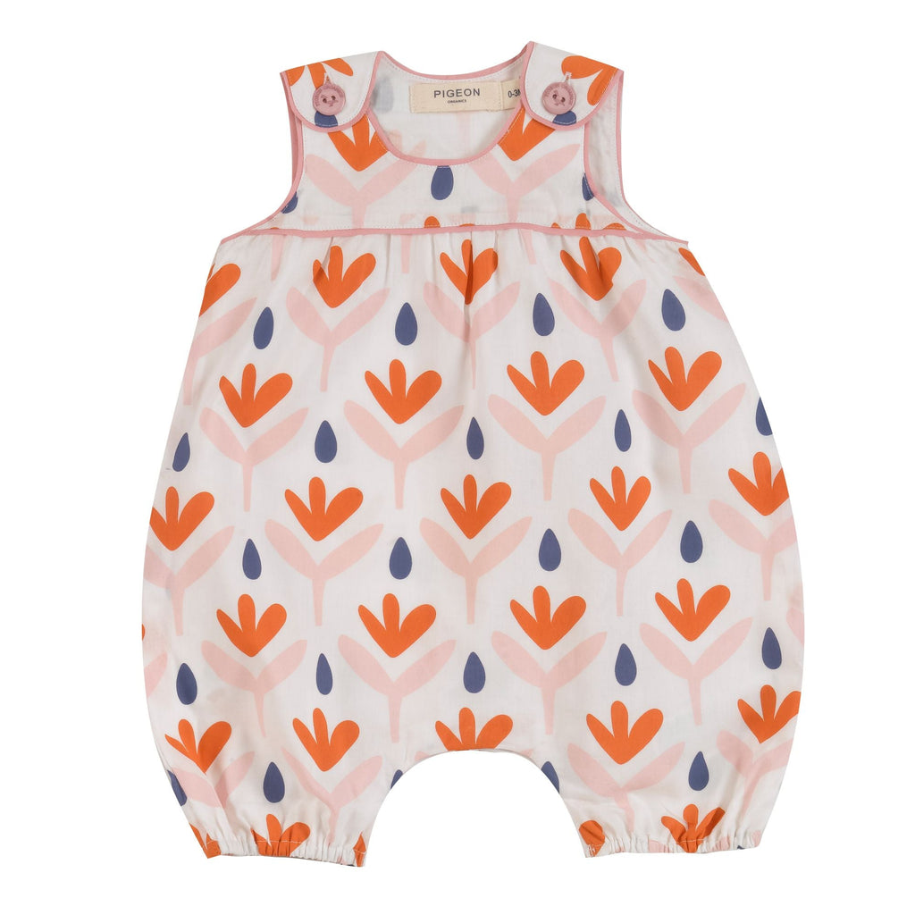 Pigeon Organics Baby Playsuit Floral - Orange - Radish Loves
