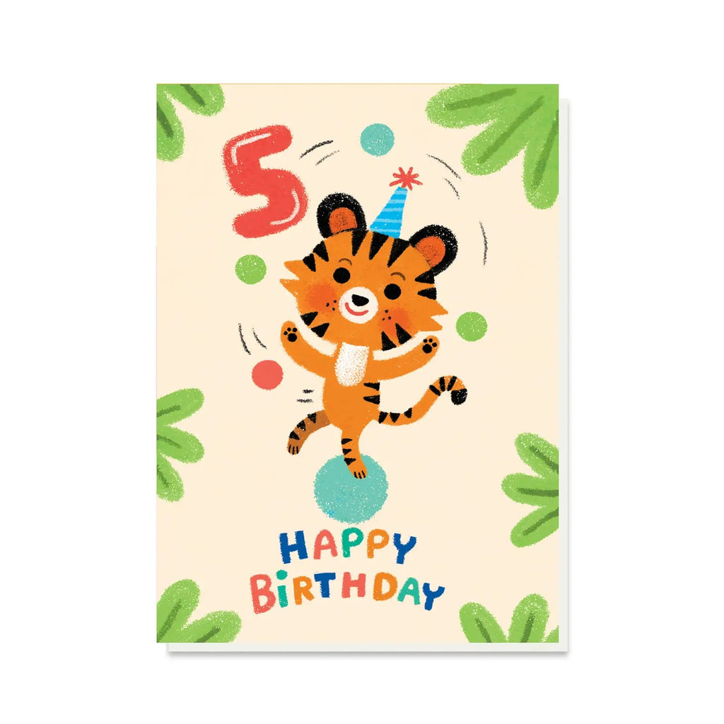 Stormy Knight 5th Birthday Juggling Tiger Card - Radish Loves